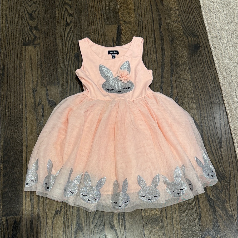 Zunie Pink Dress with Bunny Silver Accent